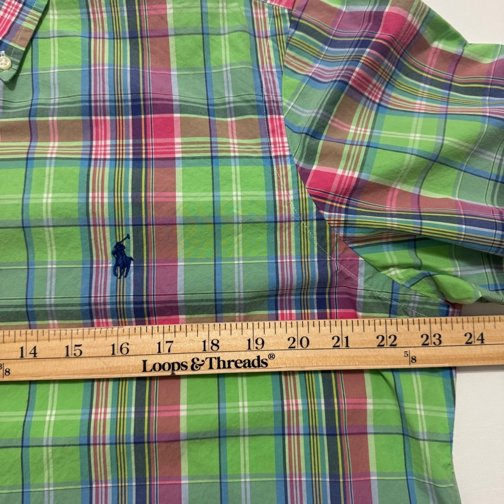Ralph Lauren Button Down Shirt Mens L Green Plaid Excellent Long Sleeve Pony - Picture 5 of 7